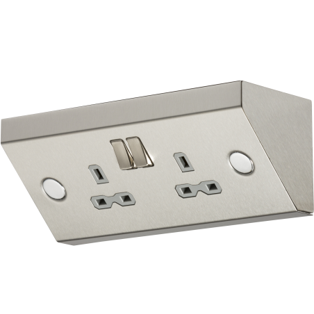 Knightsbridge SKR008 13A 2G Mounting DP Switched Socket - Stainless Steel with grey insert